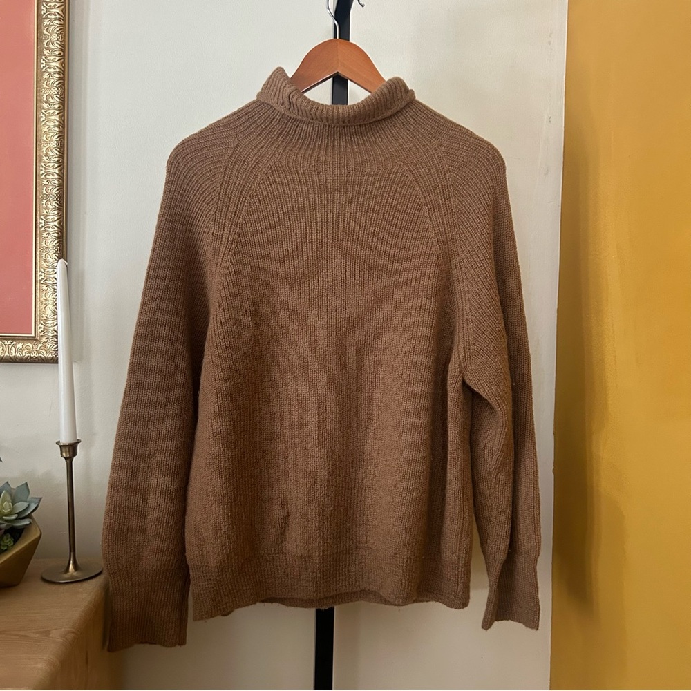 Reformation 100% Alpaca Turtleneck Sweater Ribbed Oversized‎ Tan Brown Size XS